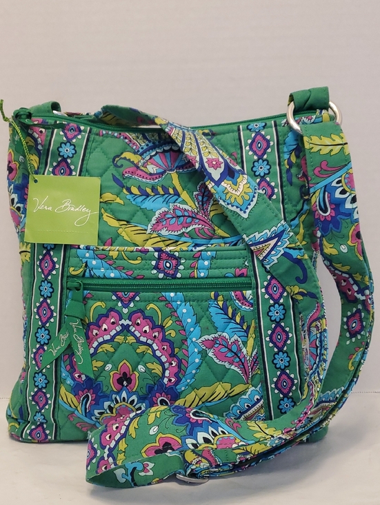 Vera Bradley Handbags - Vera Bradley Green Paisley Quilted Crossbody with Multicolor Floral Accents
